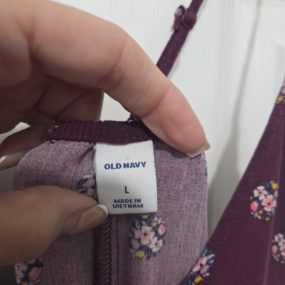 Old Navy Purple Floral V-Neck Maxi Flowy Shift Dress Size Large Boho Summer - Picture 7 of 9